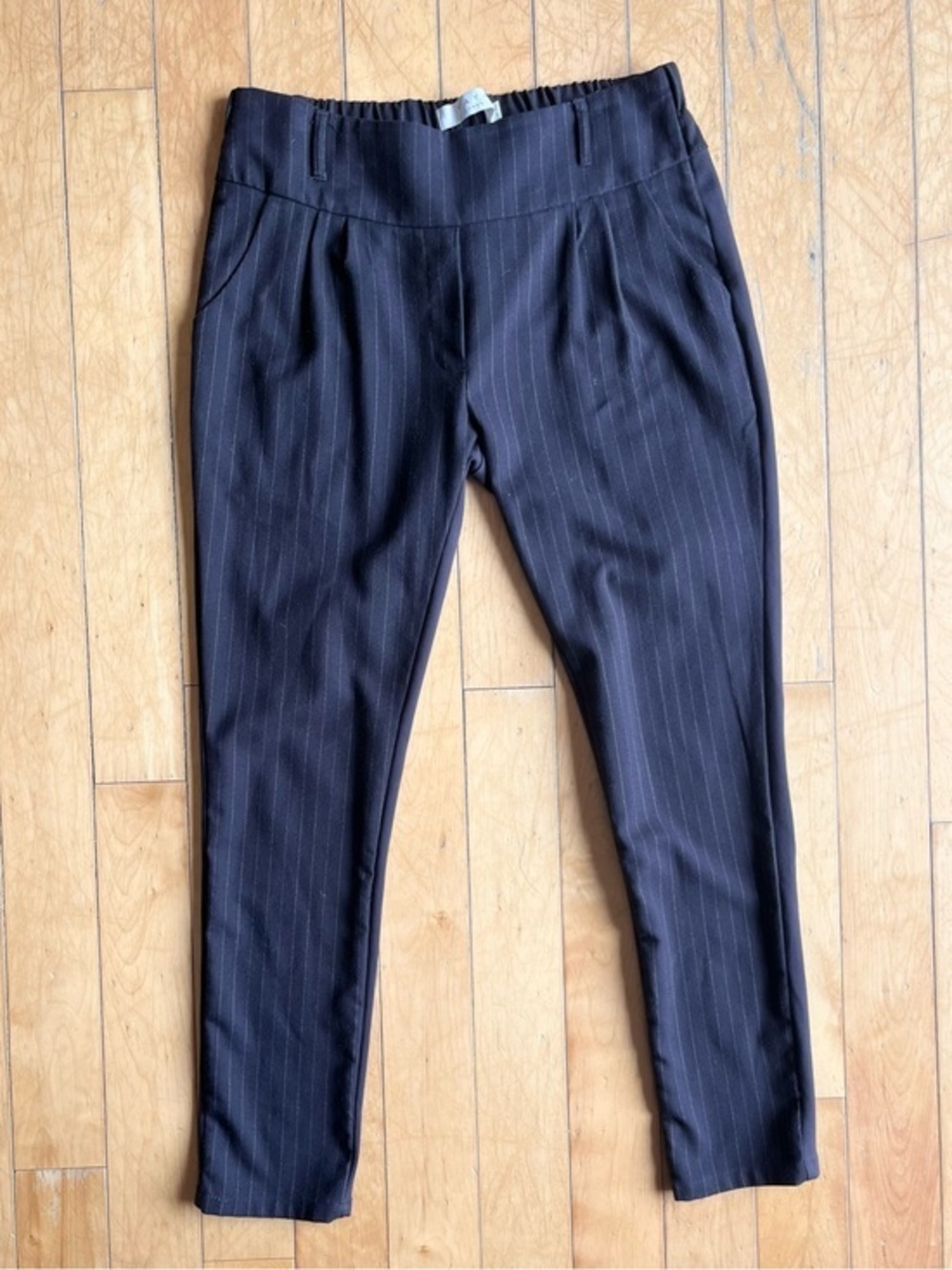 YAYA Women Black Pinstripe Elastic‑Back Trousers – Size 40